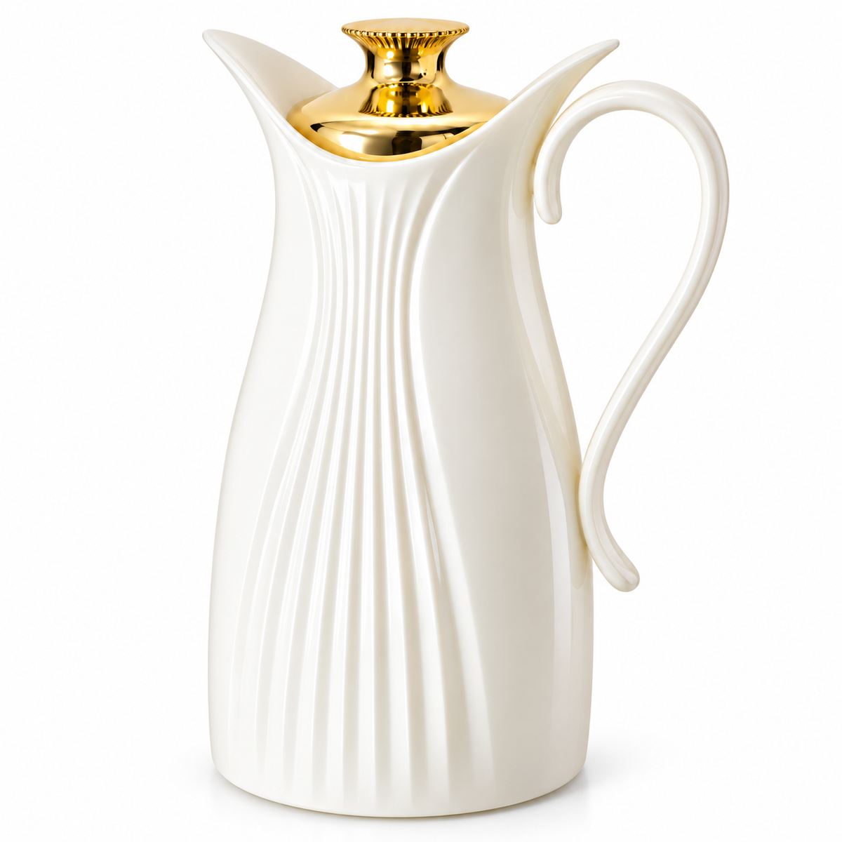 1L White Vacuum Flask with Gold-Tone Lid (Inner Glass)