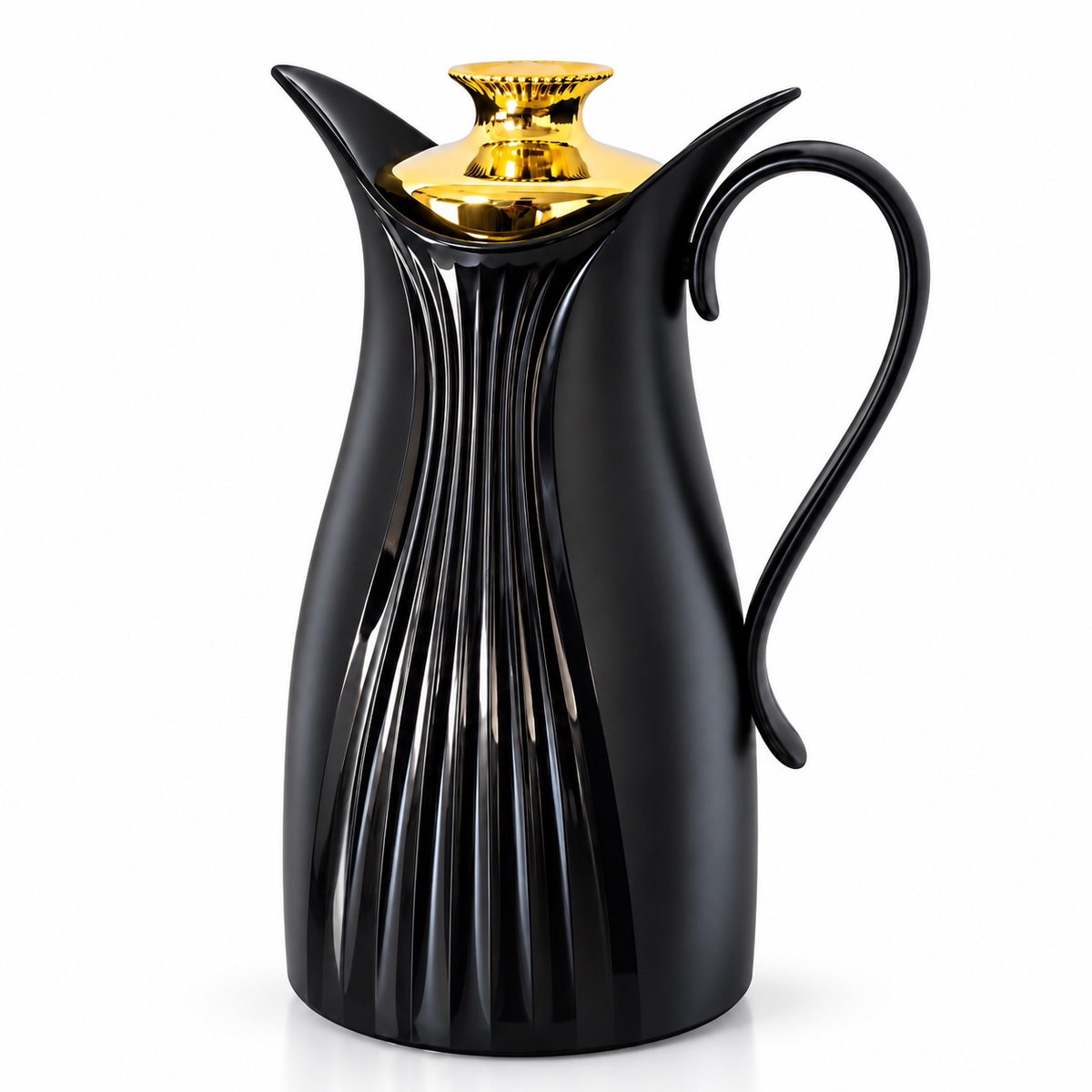 1L Black Vacuum Flask with Gold-Tone Lid (Inner Glass)