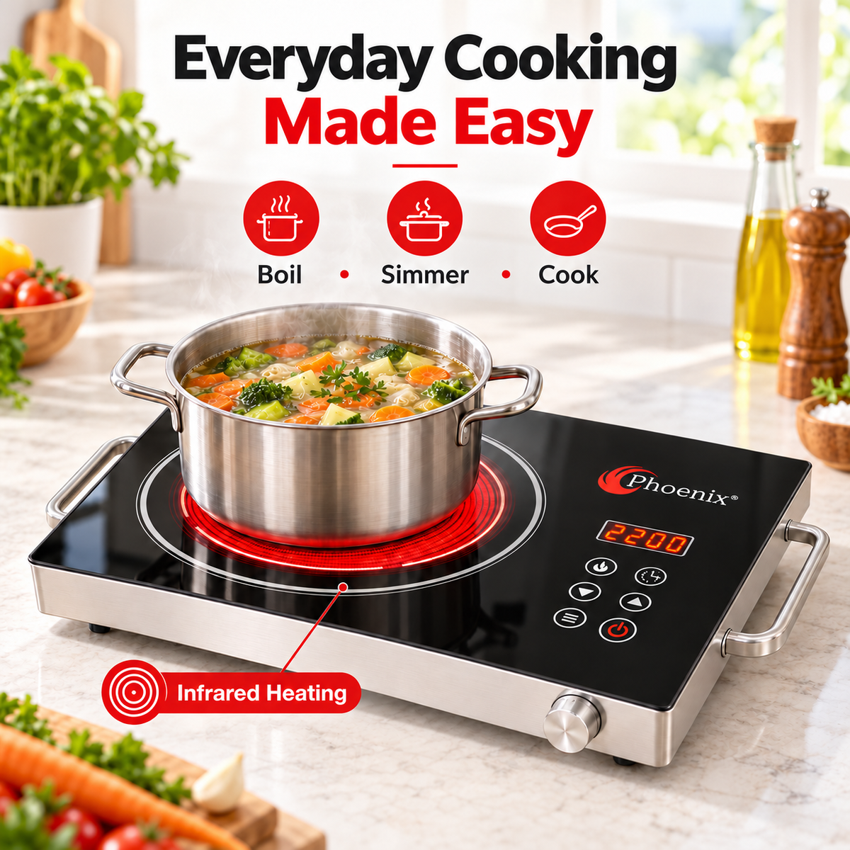 Phoenix 2200W Infrared Cooker with Touch Controls & Timer – ZB012