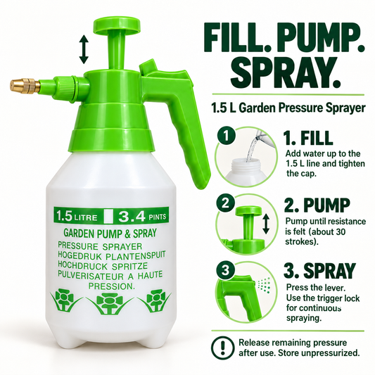 1.5L Garden Pressure Sprayer with Brass Nozzle & Trigger Lock