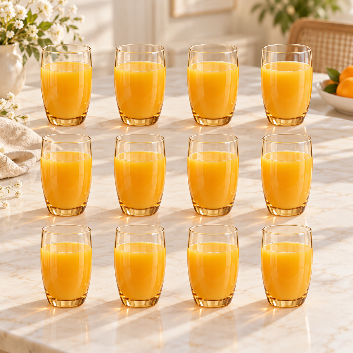 Amber Glow Glass Tumblers – 390 ml | Set of 6 or 12