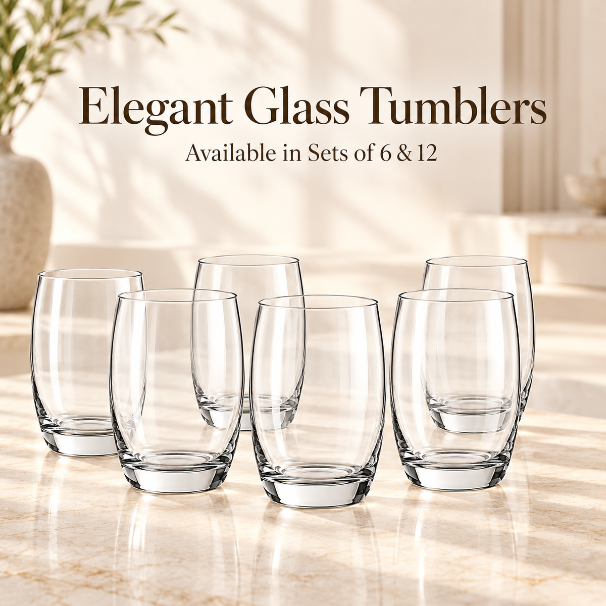 Elegant Clear Glass Tumblers 390 ml – Set of 6 or 12