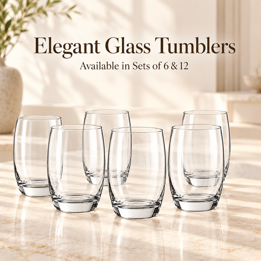 Elegant Clear Glass Tumblers 390 ml – Set of 6 or 12