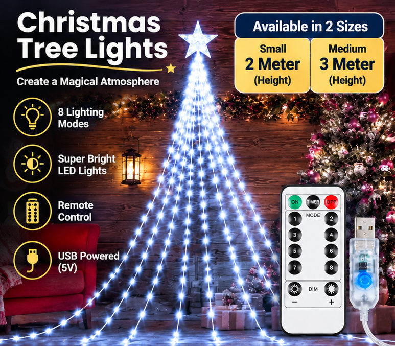 Christmas Tree LED White Lights with Remote Control – Small 2M & Medium 3M