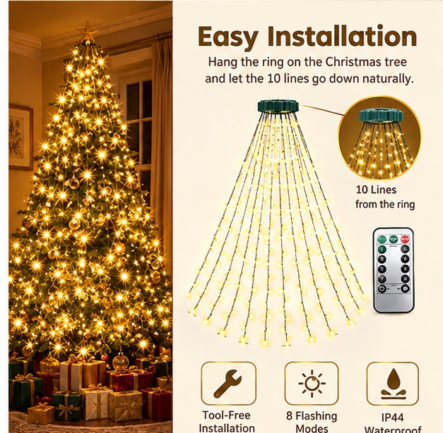 Warm Christmas Tree String Lights – 200 LED Tree Net Lights with Remote Control