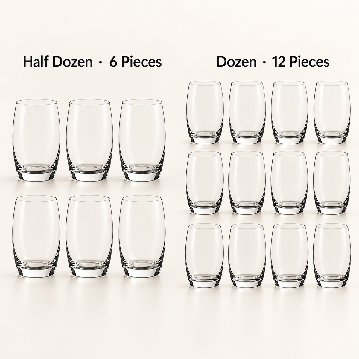 Elegant Clear Glass Tumblers 390 ml – Set of 6 or 12