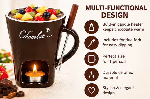 Chocolate Fondue Mug with Candle Warmer & Dipping Fork