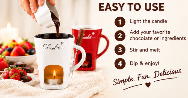 Chocolate Fondue Mug with Candle Warmer & Dipping Fork