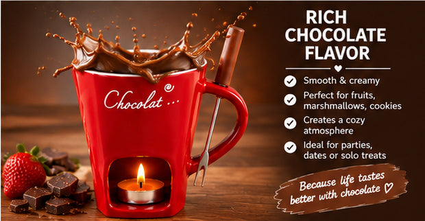 Chocolate Fondue Mug with Candle Warmer & Dipping Fork