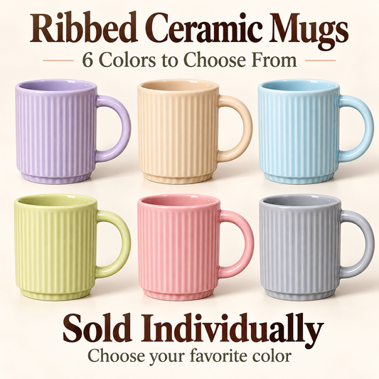 1 Pc Ribbed Ceramic Coffee Mug – 6 Soft Colors Individually (1 Mug)