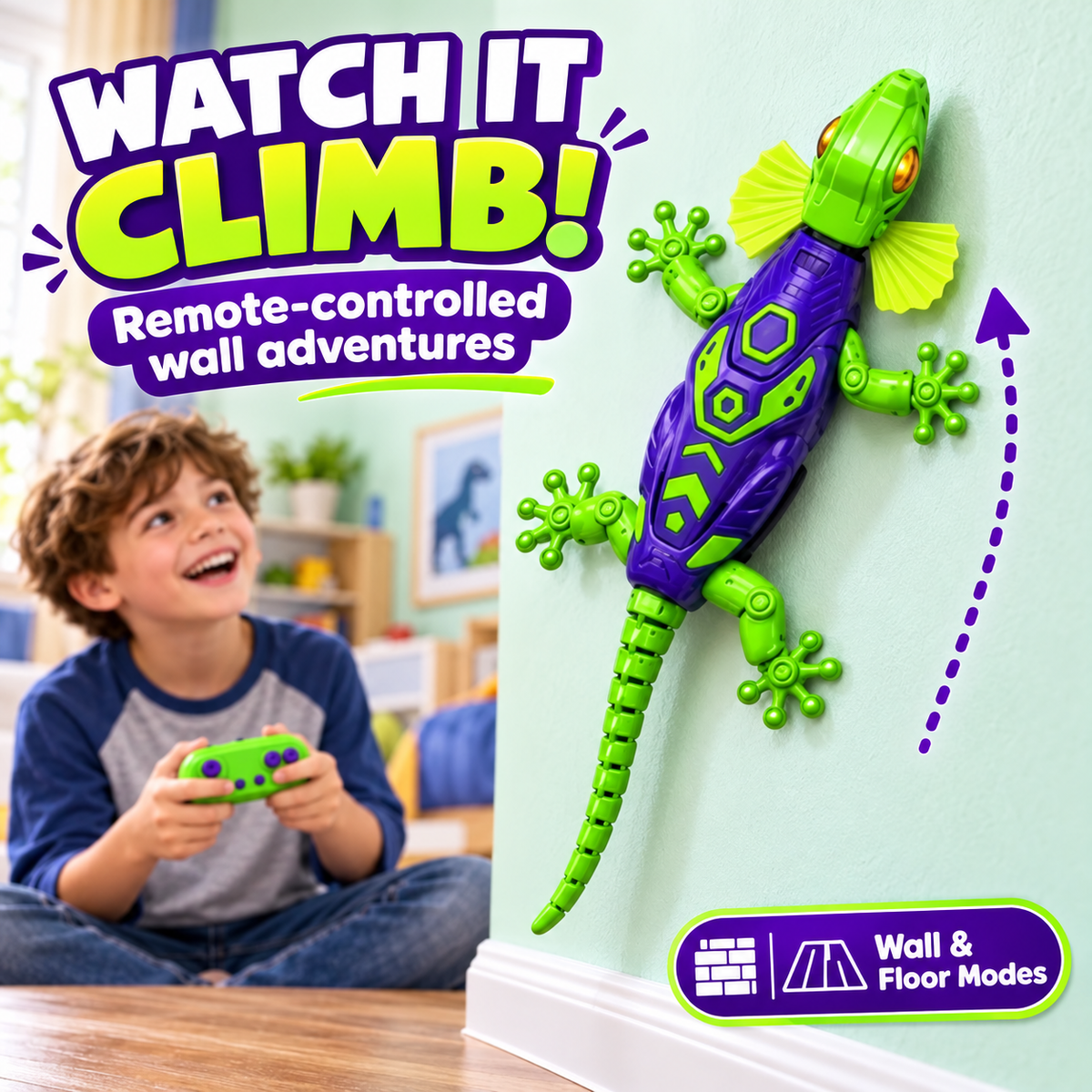 Rechargeable Remote Control Wall-Climbing Gecko Toy – Green & Purple