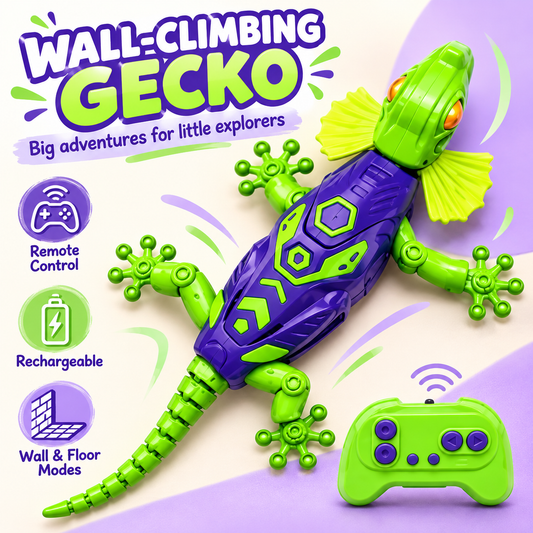 Rechargeable Remote Control Wall-Climbing Gecko Toy – Green & Purple