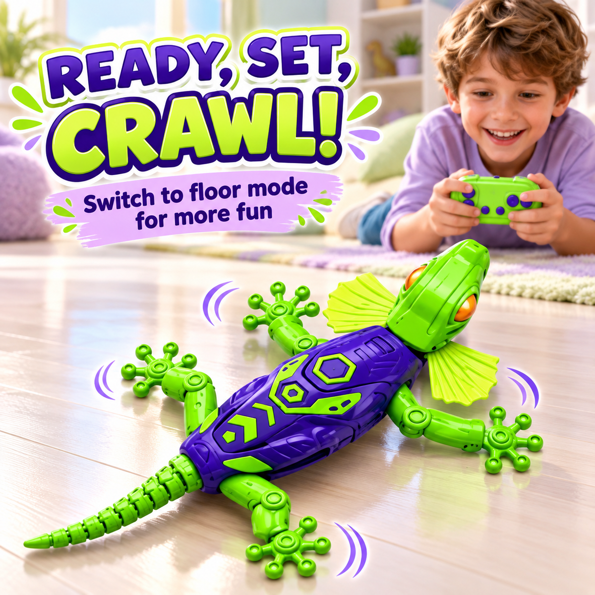 Rechargeable Remote Control Wall-Climbing Gecko Toy – Green & Purple