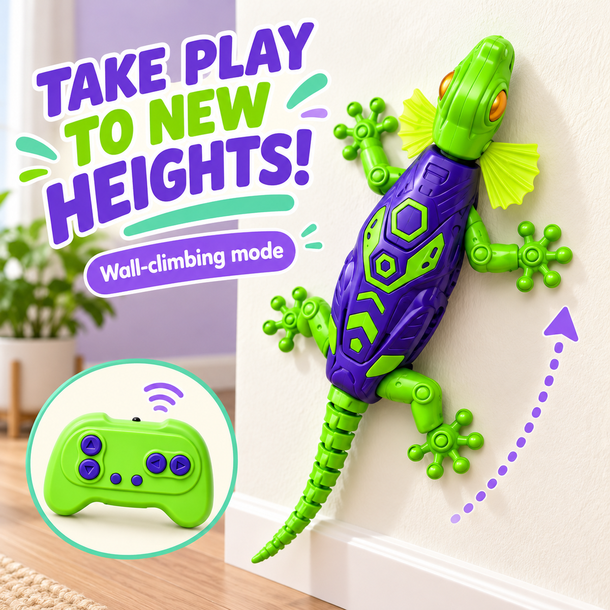 Rechargeable Remote Control Wall-Climbing Gecko Toy – Green & Purple