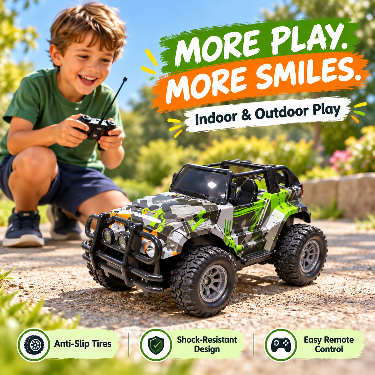 Remote Control Off-Road Toy Car with Graffiti Design – Yellow & Green