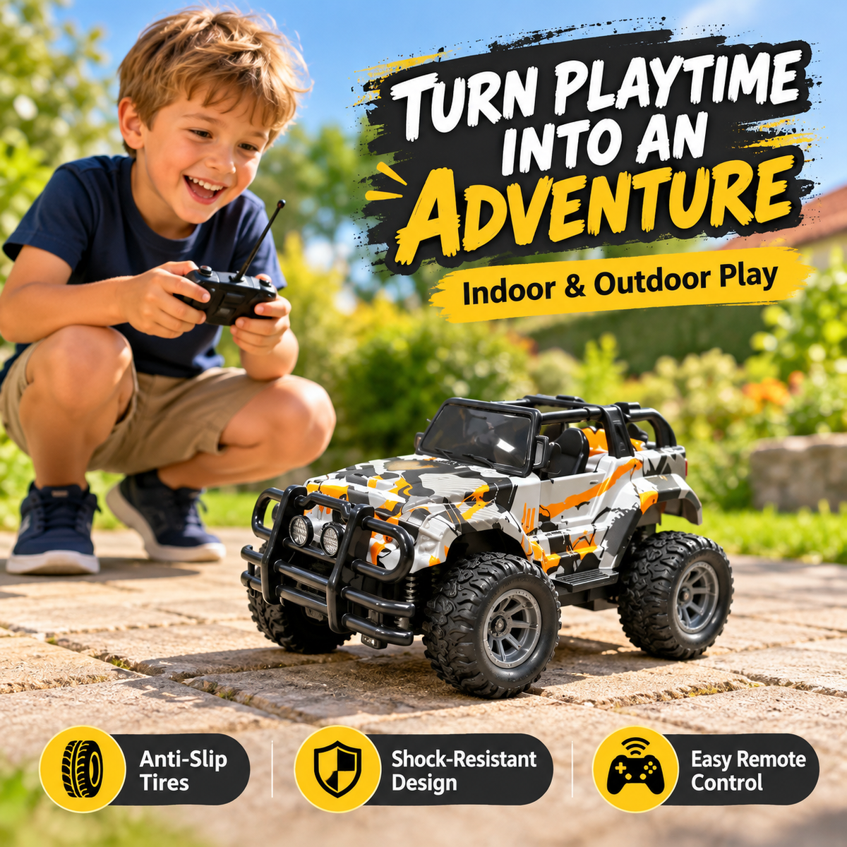 Remote Control Off-Road Toy Car with Graffiti Design – Yellow & Green