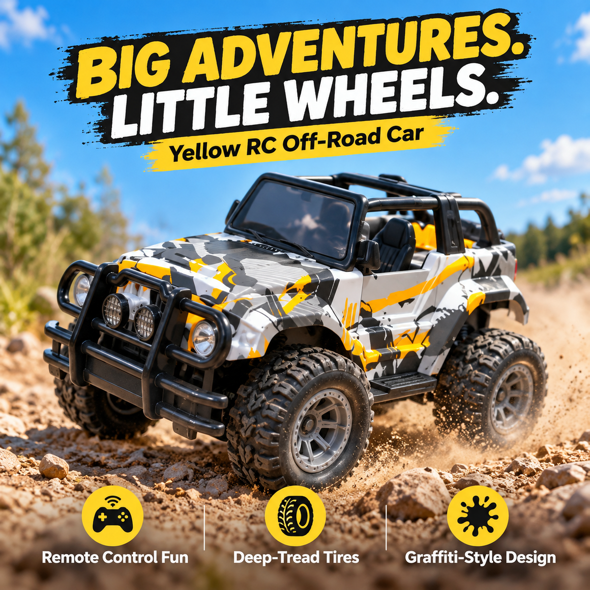 Remote Control Off-Road Toy Car with Graffiti Design – Yellow & Green