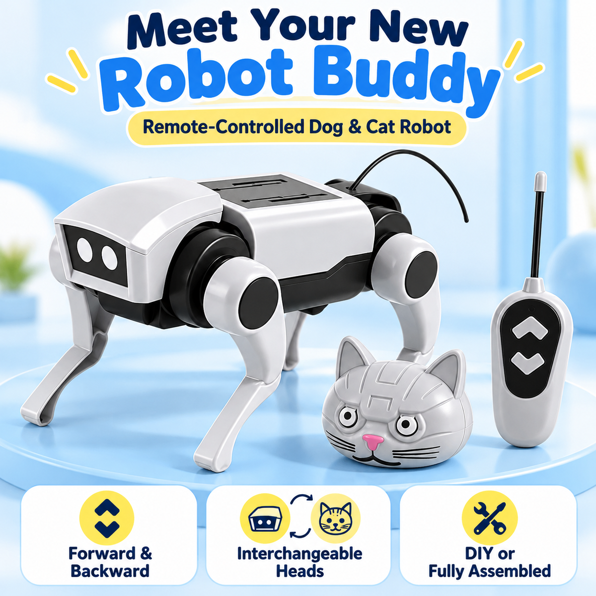 2-in-1 Remote Control Robot Dog & Cat – DIY Kit or Fully Assembled
