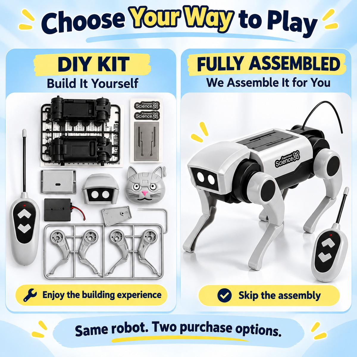 2-in-1 Remote Control Robot Dog & Cat – DIY Kit or Fully Assembled