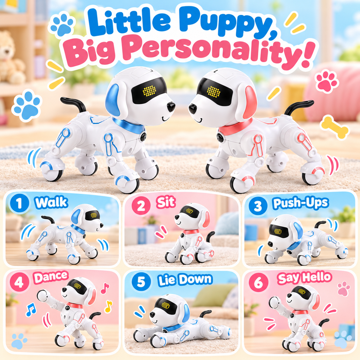 Interactive Remote Control Robot Dog – Rechargeable Puppy Toy in Pink or Blue