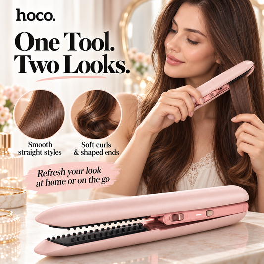 Hoco HP46 Cordless Hair Straightener & Curler – Rechargeable with 3 Heat Settings