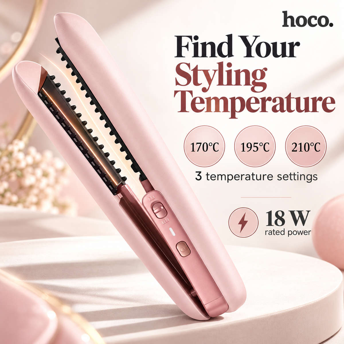 Hoco HP46 Cordless Hair Straightener & Curler – Rechargeable with 3 Heat Settings