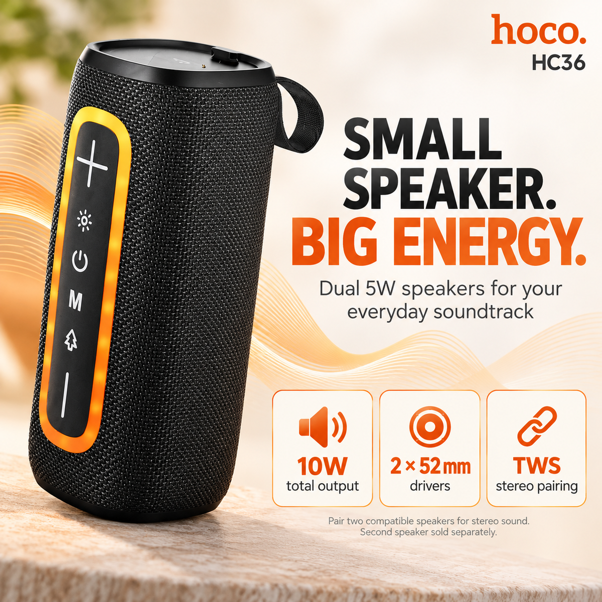 Hoco HC36 Portable Bluetooth Speaker – 10W Sound, LED Lights & FM Radio