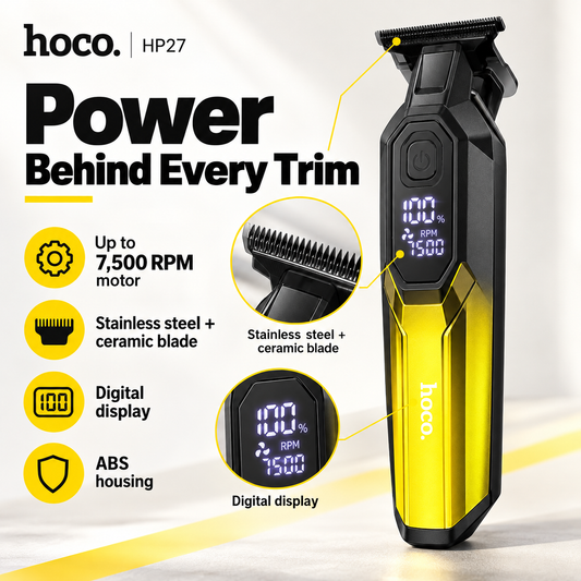 Hoco HP27 Rechargeable Hair Clipper with Digital Display & 4 Guide Combs