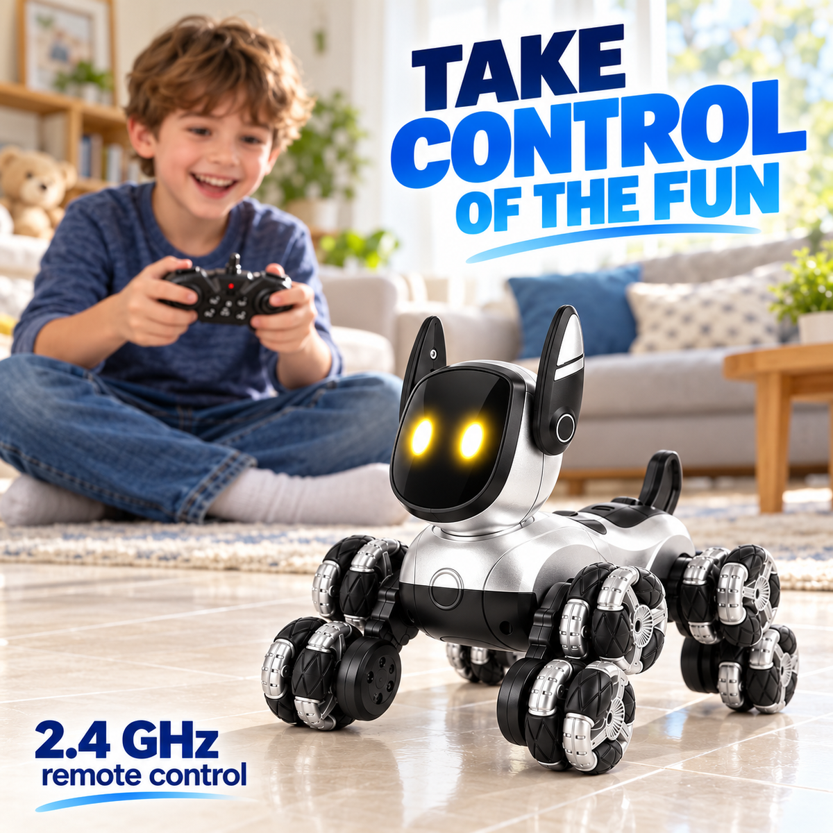 Remote Control Stunt Robot Dog with LED Eyes & Music