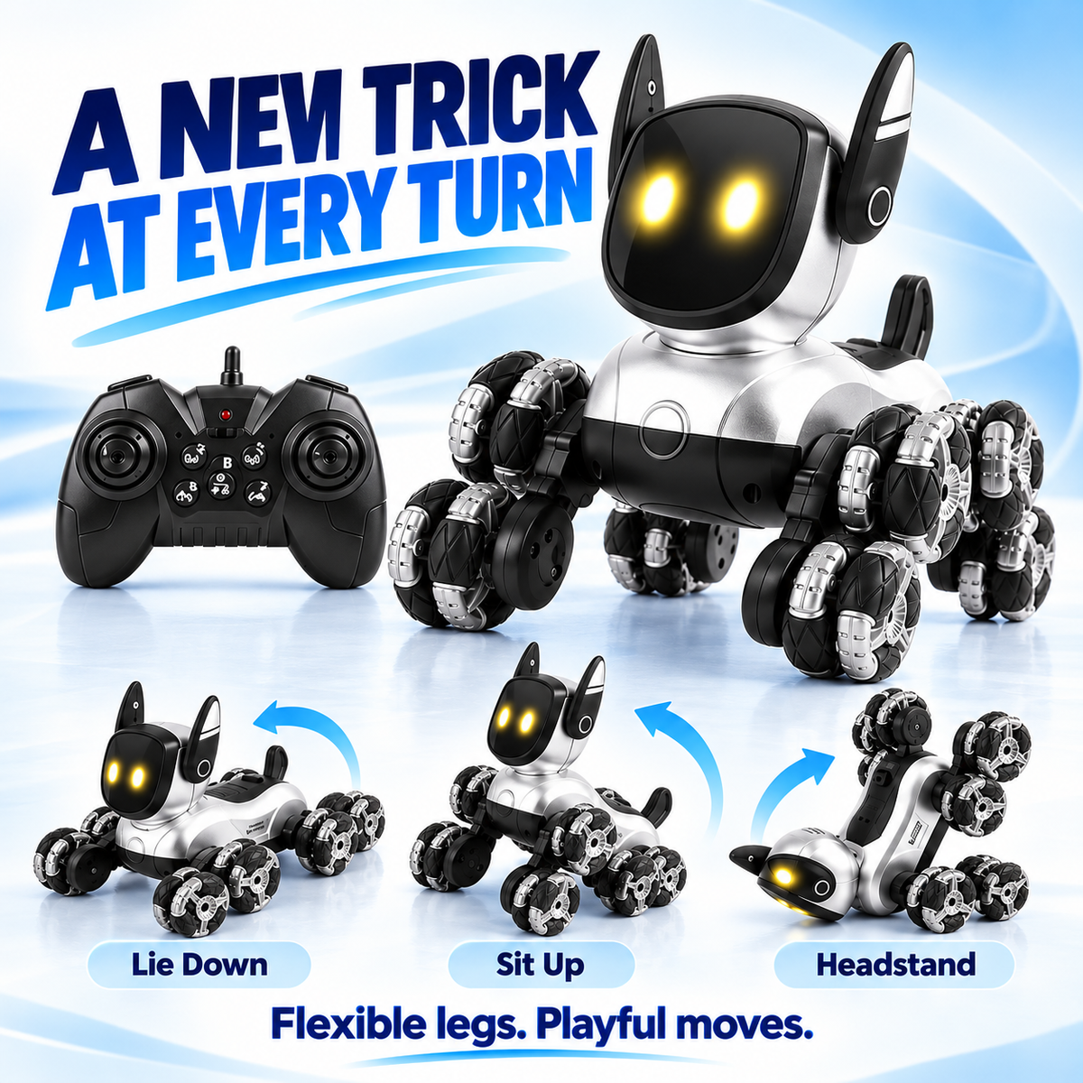 Remote Control Stunt Robot Dog with LED Eyes & Music