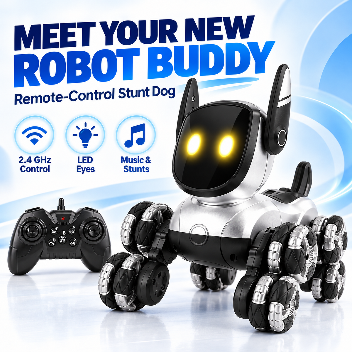 Remote Control Stunt Robot Dog with LED Eyes & Music