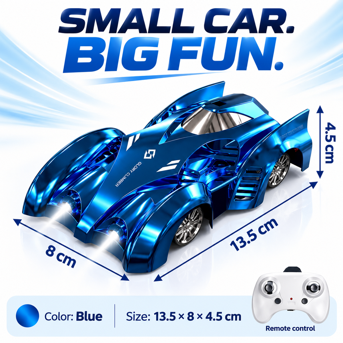 360° Wall-Climbing Remote Control Stunt Car with Lights – Blue