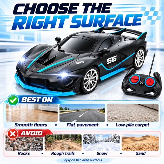 Remote Control Sports Racing Car with LED Headlights – Black & Blue