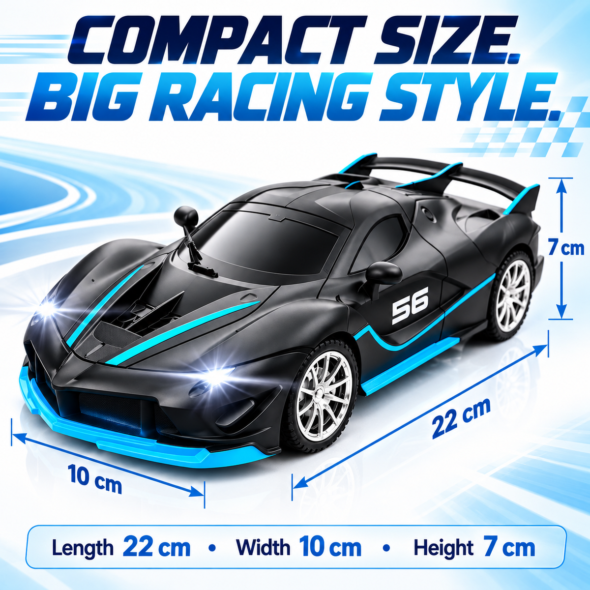 Remote Control Sports Racing Car with LED Headlights – Black & Blue