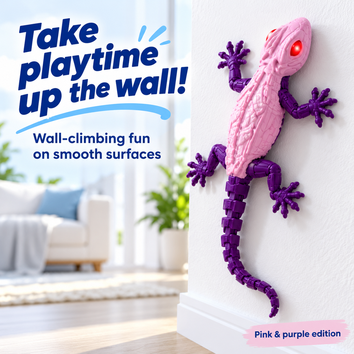 33 cm Remote Control Wall-Climbing Gecko – Pink & Purple
