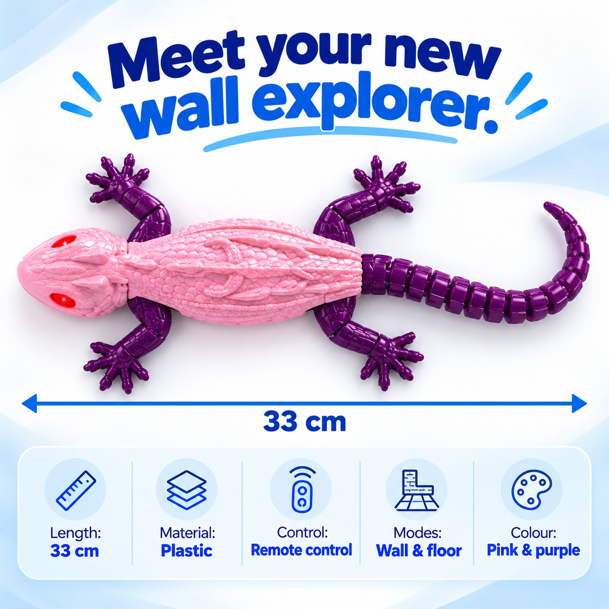 33 cm Remote Control Wall-Climbing Gecko – Pink & Purple