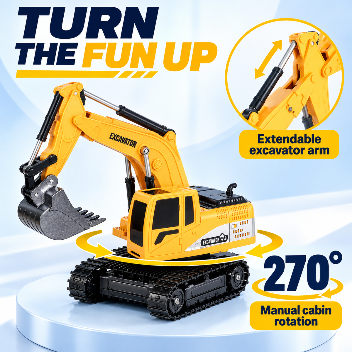 RC Excavator Toy with 2.4GHz Remote Control, Metal Bucket, Lights & Sound – Yellow