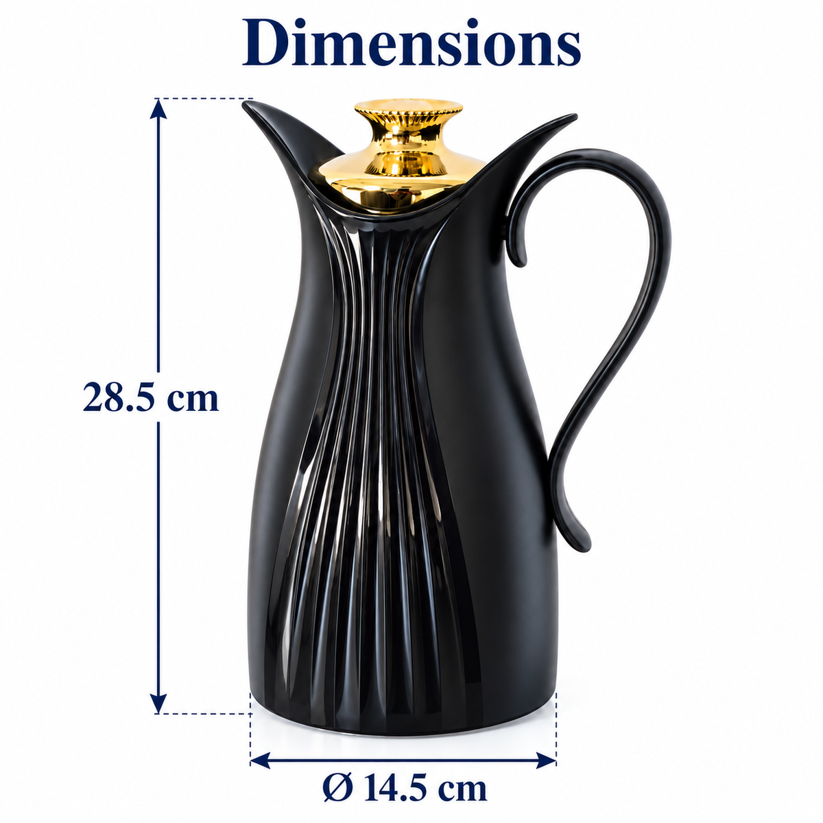 1L Black Vacuum Flask with Gold-Tone Lid (Inner Glass)