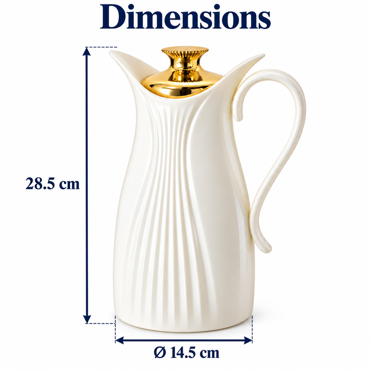 1L White Vacuum Flask with Gold-Tone Lid (Inner Glass)