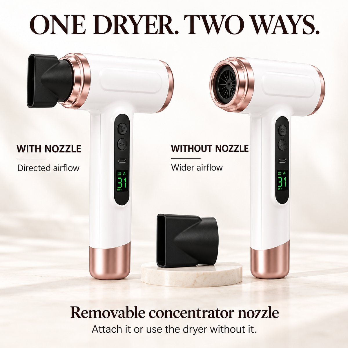 Rechargeable Cordless Hair Dryer – 3 Heat Levels + Cold Air