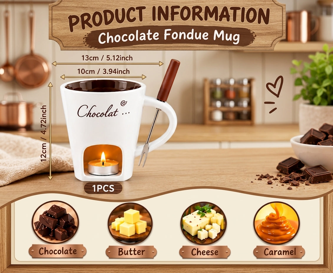 Chocolate Fondue Mug with Candle Warmer & Dipping Fork