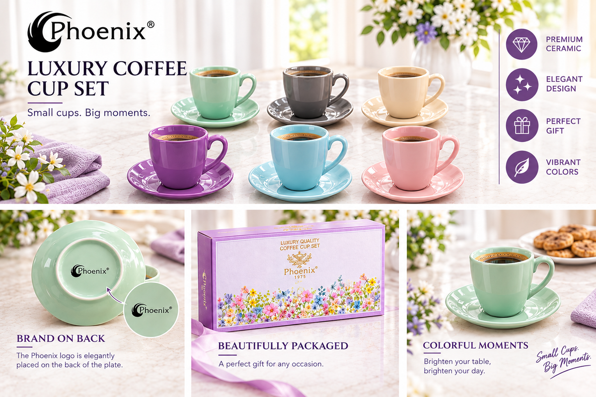 Coffee Cups & Saucers Shiny Multicolor
