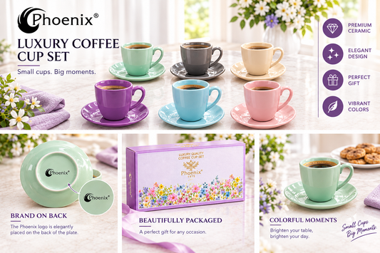 Coffee Cups & Saucers Shiny Multicolor