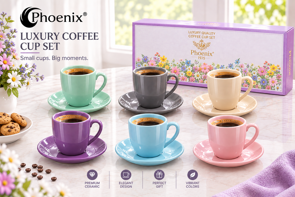 Coffee Cups & Saucers Shiny Multicolor