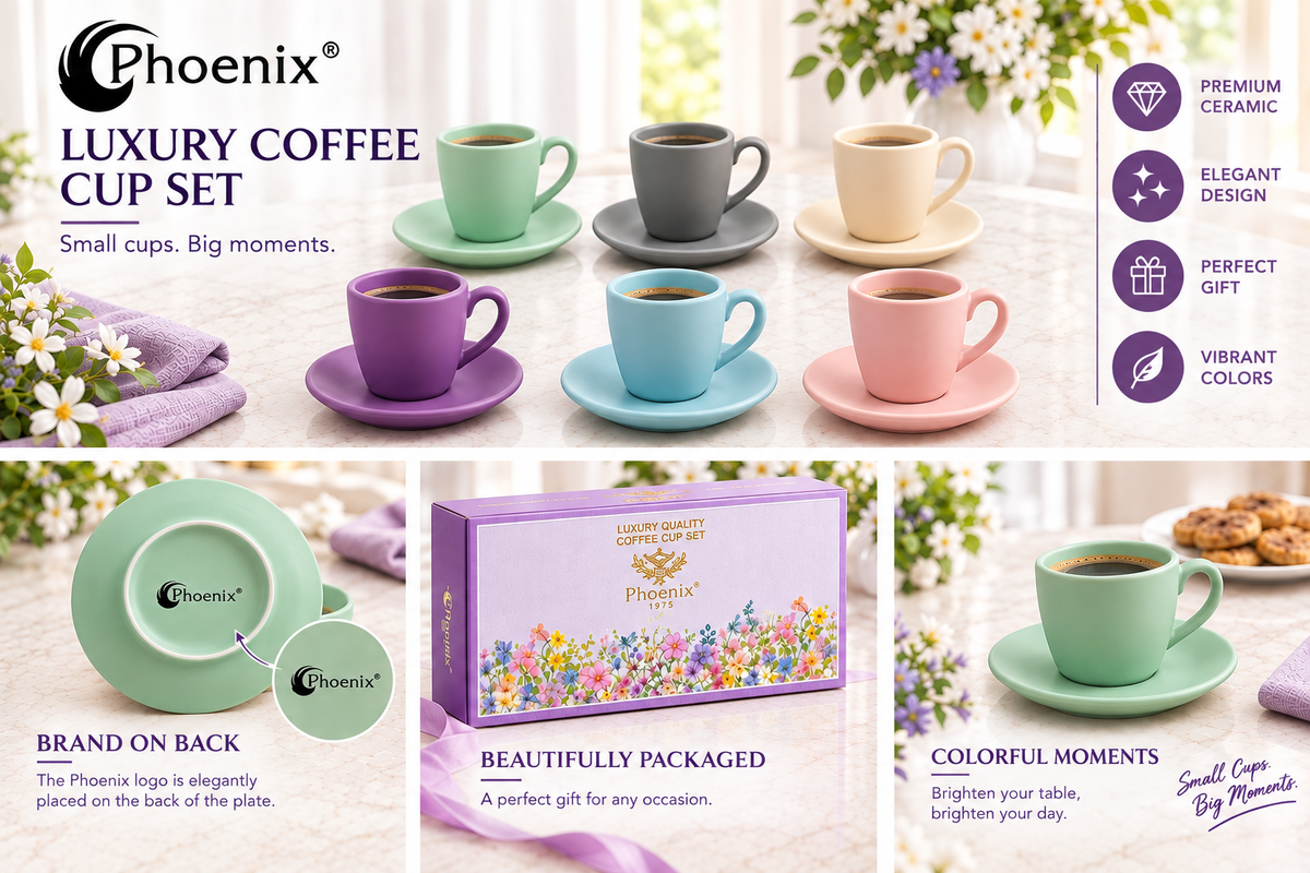 Coffee Cups & Saucers Matte Multicolor