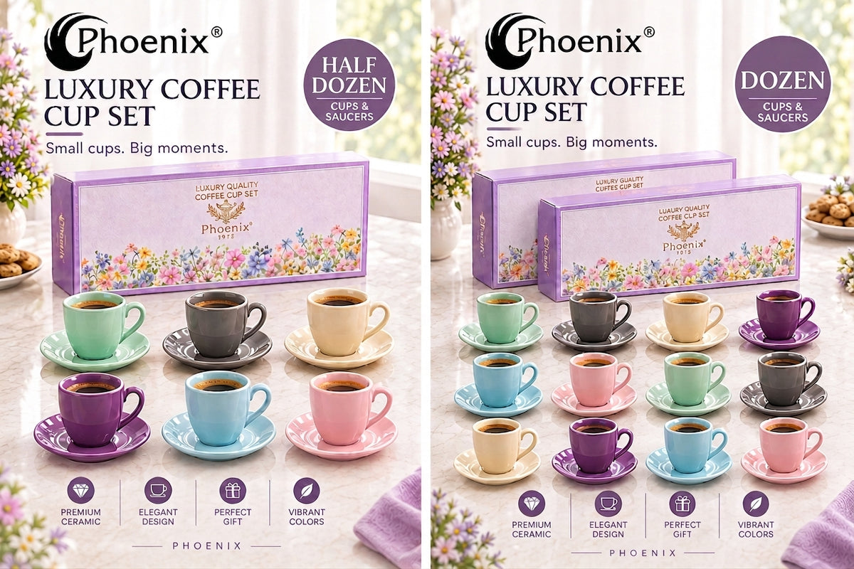 Coffee Cups & Saucers Shiny Multicolor