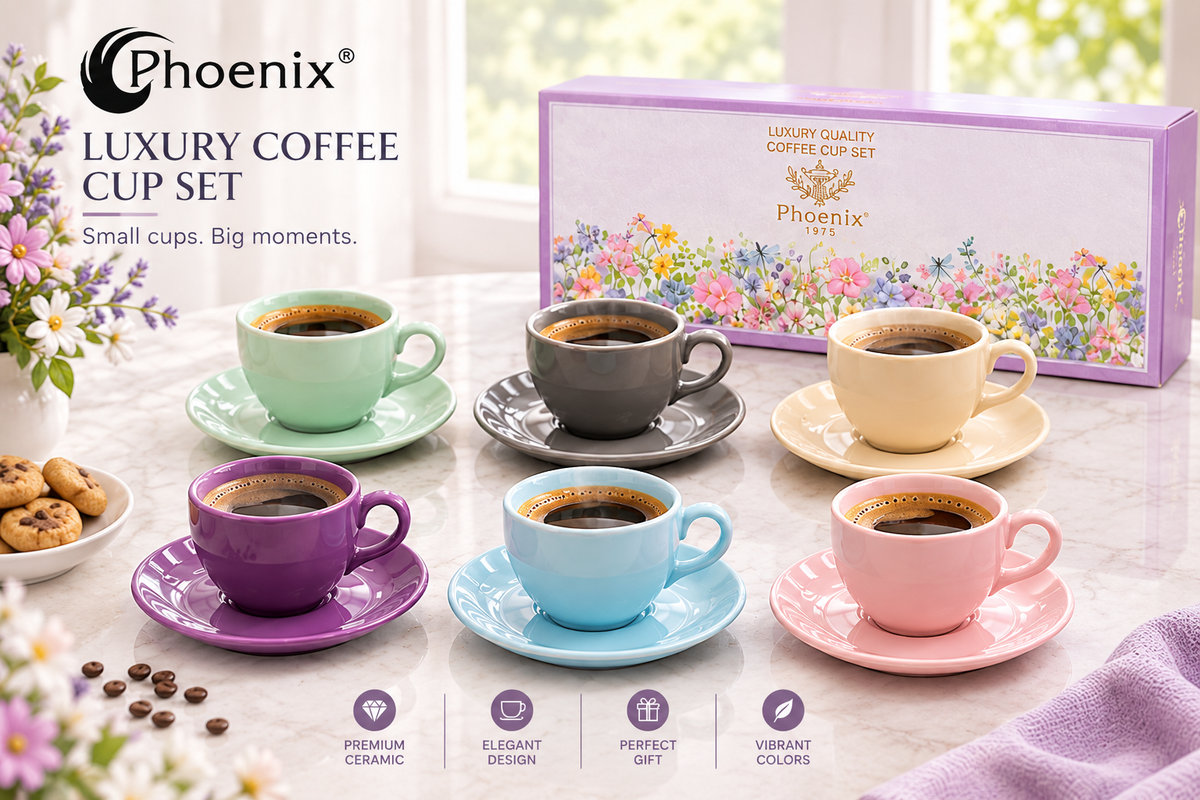 Coffee Cups & Saucers Shiny Multicolor