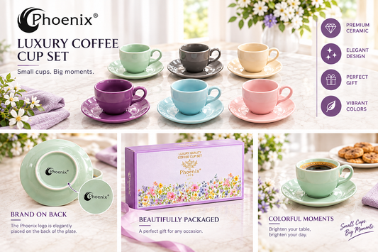 Coffee Cups & Saucers Shiny Multicolor