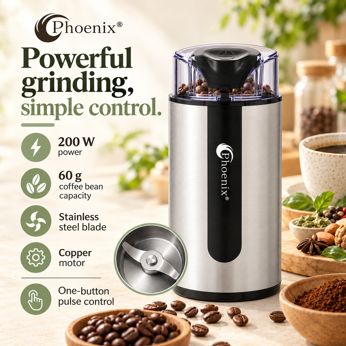 Electric Coffee & Spice Grinder 200W