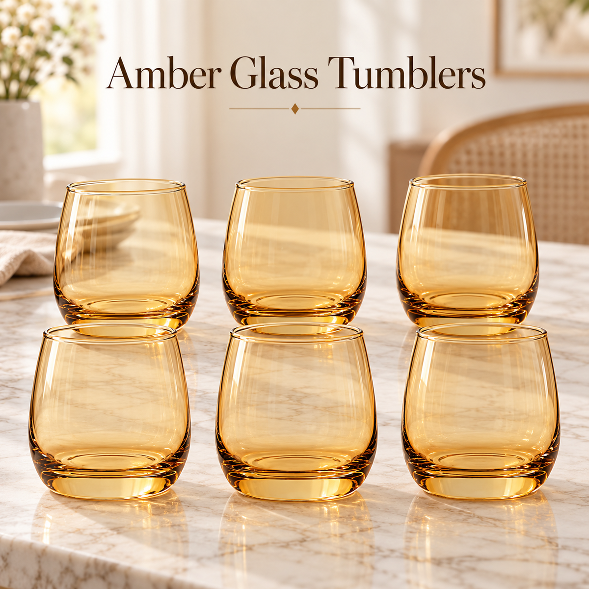 Elegant Amber Glass Tumblers – 350 ml | Set of 6 or 12